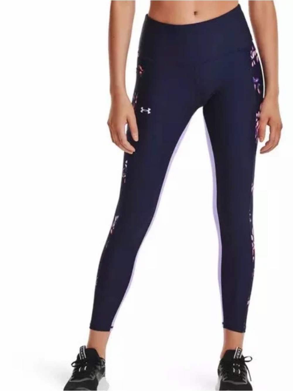 Under Armour Navy Leggings with Floral Side Panels size S NWT cute activewear